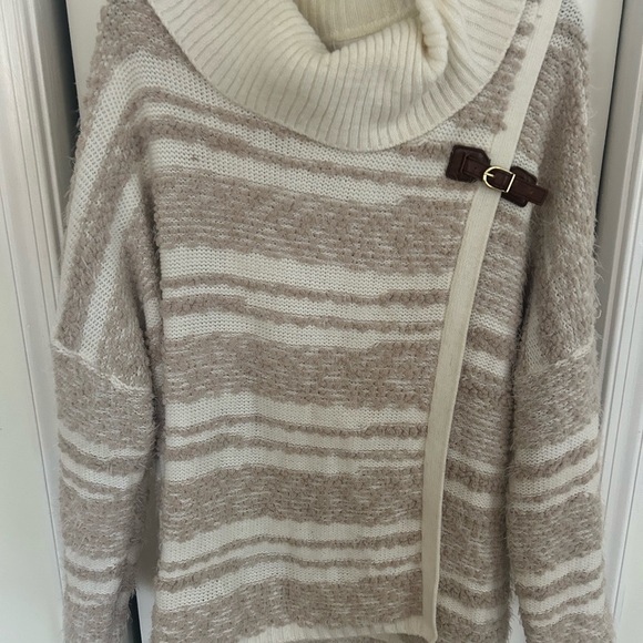 Calvin Klein Sweaters - Calvin Klein Cream & Beige Striped Cowl Neck Sweater